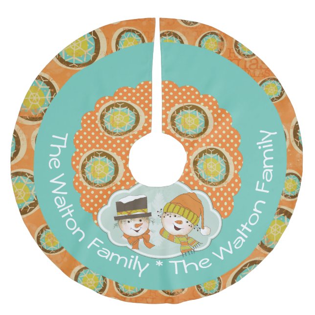 Jupon De Sapin En Polyester Brossé Snowmen Ajouter Nom De Famille Holiday Tree Jupe (Devant)