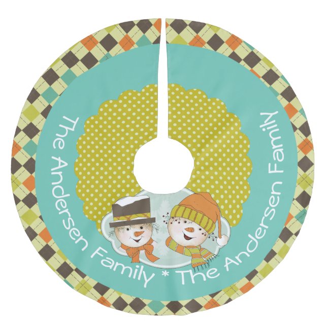 Jupon De Sapin En Polyester Brossé Snowmen Jacquard et points Custom Holiday Tree Jup (Devant)