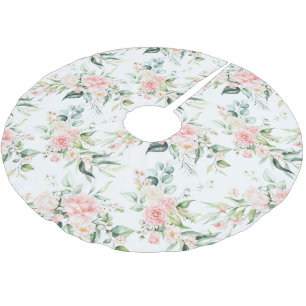 Jupon De Sapin En Polyester Brossé Soft Pastel Rose Rose Flower Motif
