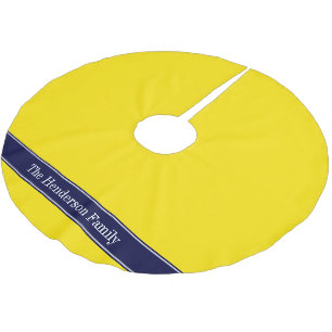 Jupon De Sapin En Polyester Brossé Solid Yellow, Navy Blue Ribbon Monogram