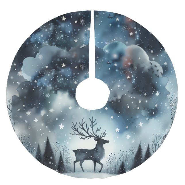 Jupon De Sapin En Polyester Brossé Starry Winter Night Deer  (Devant)