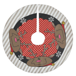 Jupon De Sapin En Polyester Brossé Stripes and Dots Reindeer Jupe d'arbre de vacances