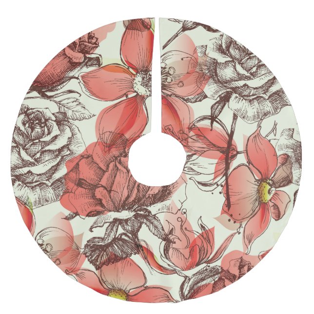 Jupon De Sapin En Polyester Brossé Style rétro Roses rouges Motif (Devant)