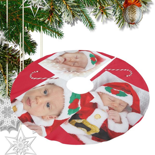Jupon De Sapin En Polyester Brossé Sucre de canne bébé Votre famille personnalisée Ph (Baby Candy Cane Your Custom Family Photos Brushed Polyester Tree Skirt)