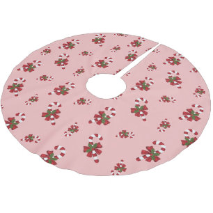 Jupon De Sapin En Polyester Brossé Sucre de canne De Noël Rouge Et Blanc Motif Sur Ro