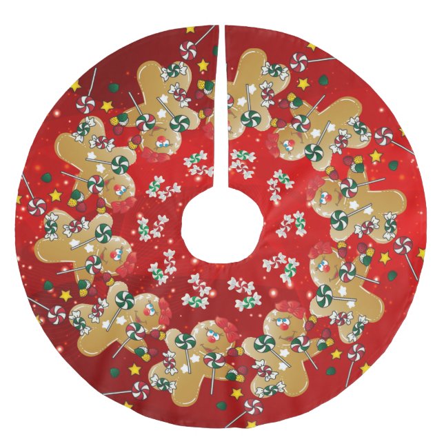 Jupon De Sapin En Polyester Brossé Sucrerie de bonbon à Noël de pain d'épice (Devant)