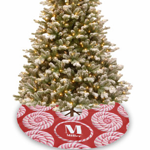Jupon De Sapin En Polyester Brossé Sucres de canne ronds roses de Noël Nom personnali