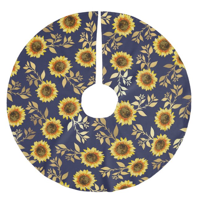 Jupon De Sapin En Polyester Brossé Sunny Yellow Gold Navy Feuille Motif (Devant)