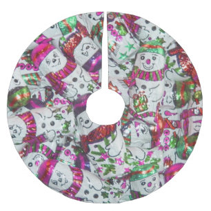 Jupon De Sapin En Polyester Brossé Sweet Snowmen Jupe d'arbre rose