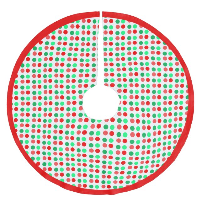 Jupon De Sapin En Polyester Brossé Taches vertes et rouges sur fond blanc (Devant)