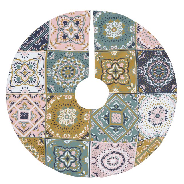 Jupon De Sapin En Polyester Brossé Talavera Indian : Patchwork, Ethnic Mosaic. (Devant)