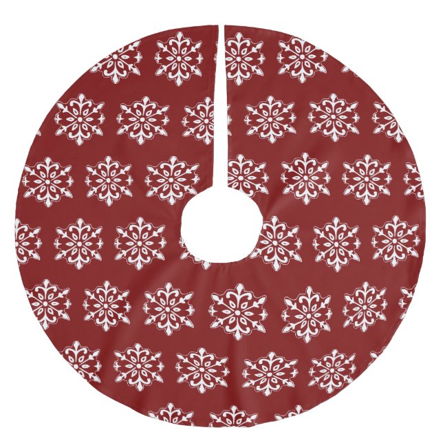 Jupon De Sapin En Polyester Brossé Tapis d'arbre flocon de neige rouge (Devant)