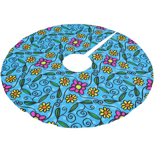 Jupon De Sapin En Polyester Brossé Tapis de arbre floral abstrait (Angle)