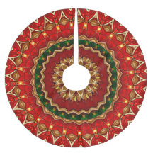 Tapis de base d'arbre décoratif Rouge Vert Or
