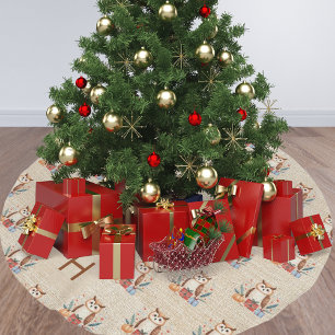 Jupon De Sapin En Polyester Brossé Tapis de Noël à monogramme avec chouette mignonne 