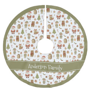 Jupon De Sapin En Polyester Brossé Tapis de Noël - Animaux de la Forêt Dessinés à la