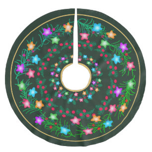 Jupon De Sapin En Polyester Brossé Tapis de Noël aux lumières festives et au houx