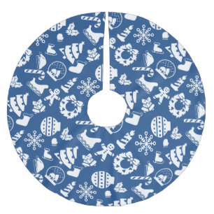 Jupon De Sapin En Polyester Brossé Tapis de Noël - Dessins de Noël Bleus