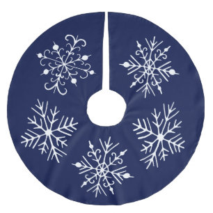 Jupon De Sapin En Polyester Brossé Tapis de Noël Flocon de Neige Bleu pour Sapin de N