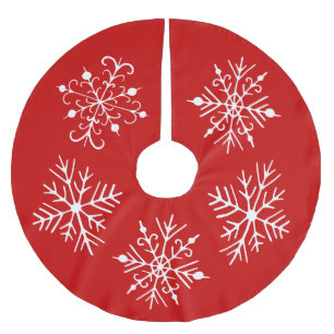 Jupon De Sapin En Polyester Brossé Tapis de Noël flocon de neige rouge