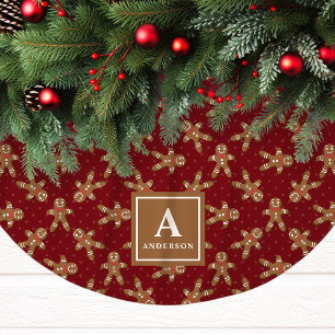 Jupon De Sapin En Polyester Brossé Tapis de Noël Monogramme Homme Pain d'Épice Rouge