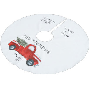 Jupon De Sapin En Polyester Brossé Tapis de Noël pour arbre avec camion rouge vintage