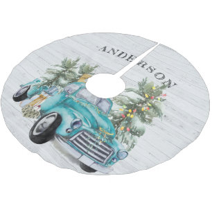 Jupon De Sapin En Polyester Brossé Tapis de Noël pour arbre avec nom de famille et ca