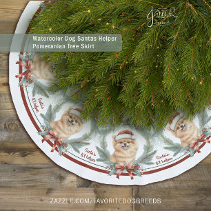 Jupon De Sapin En Polyester Brossé Tapis de Noël pour arbre avec un chien Pomméranie