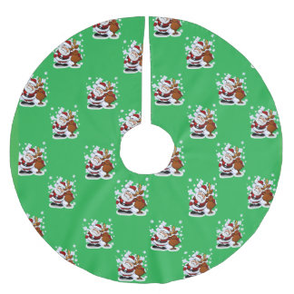 Jupon De Sapin En Polyester Brossé Tapis de Noël pour sapin avec le Père Noël et son 