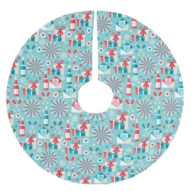 Jupon De Sapin En Polyester Brossé Tapis de Noël Rétro, Polyester Brosse (Devant)