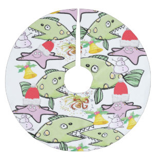 Jupon De Sapin En Polyester Brossé Tapis de Noël Tapis de sapin Chapeau de Père Noël,