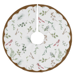 Jupon De Sapin En Polyester Brossé Tapis de Noël vintage à motif botanique aquarelle