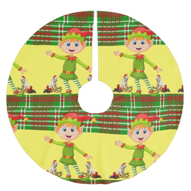 Jupon De Sapin En Polyester Brossé Tapis de pied de sapin de Noël (Devant)