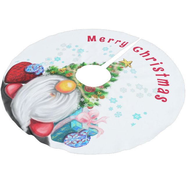 Jupon De Sapin En Polyester Brossé Tapis de sapin de Noël avec Gnome (Angle)