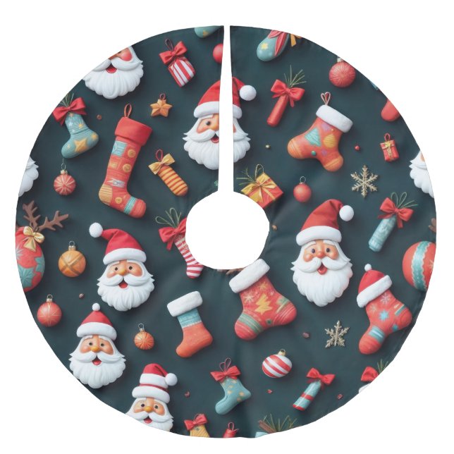 Jupon De Sapin En Polyester Brossé Tapisserie festive Père Noël et fête de Noël (Devant)