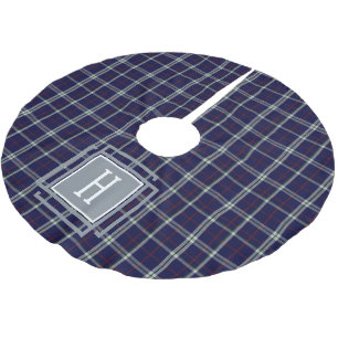 Jupon De Sapin En Polyester Brossé Tartan Monogramme blanc bleu