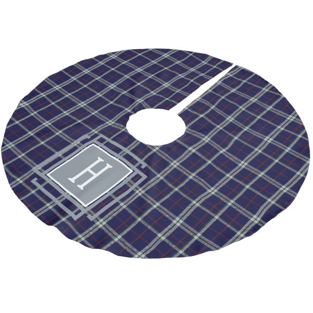 Jupon De Sapin En Polyester Brossé Tartan Monogramme blanc bleu  (Angle)