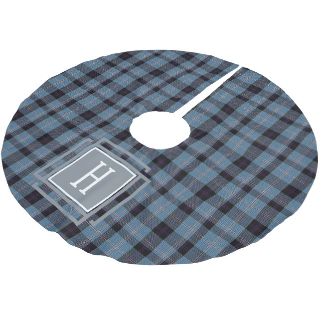 Jupon De Sapin En Polyester Brossé Tartan Monogramme Noir Bleu  (Angle)
