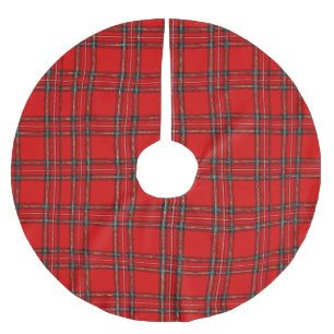Jupon De Sapin En Polyester Brossé Tartan rouge - jupe d'arbre de Noël