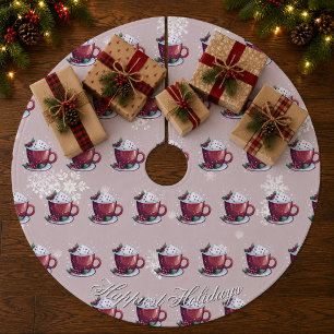 Jupon De Sapin En Polyester Brossé Tasse de Chocolat Chaud de Noël Rose Pâle