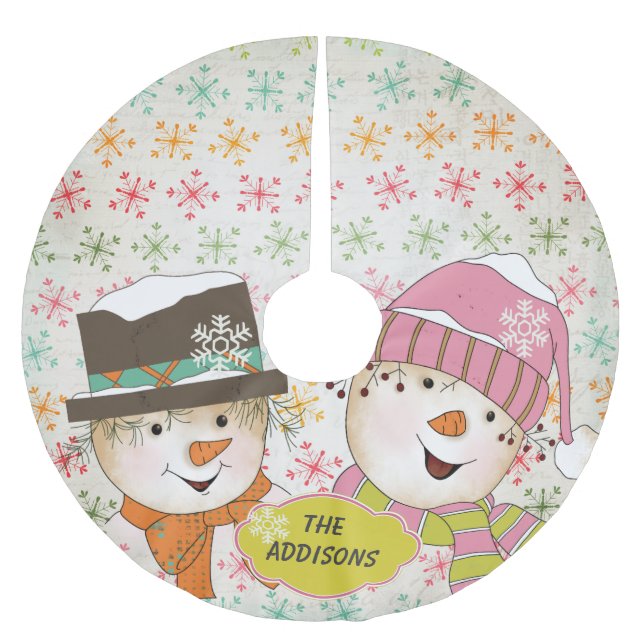 Jupon De Sapin En Polyester Brossé Tellement de Snowflakes Snowmen Vacances Jupe d'ar (Devant)