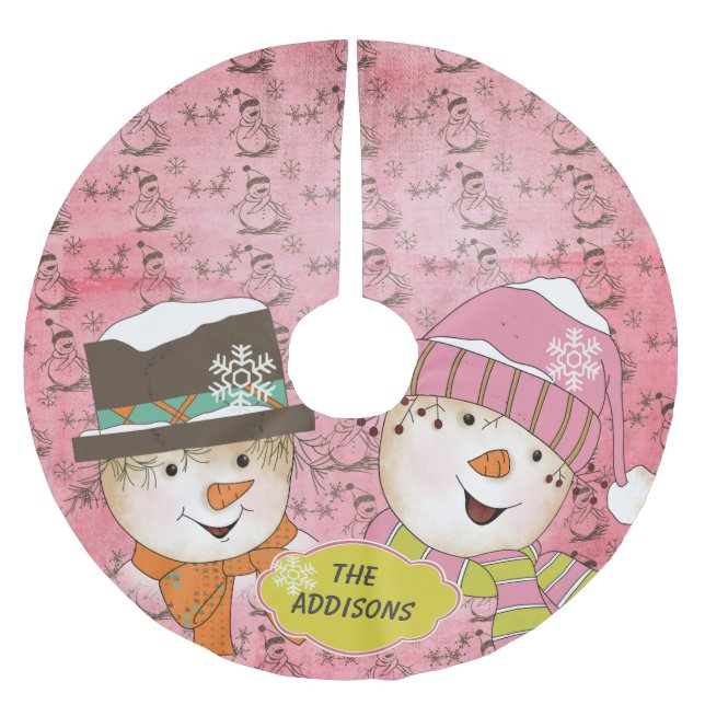 Jupon De Sapin En Polyester Brossé Tellement de Snowmen de vacances Jupe d'arbre (Devant)