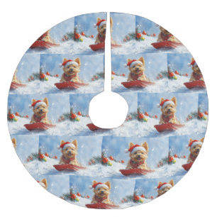Jupon De Sapin En Polyester Brossé Terrier Australien en Traîneau Qu'il neige Noël