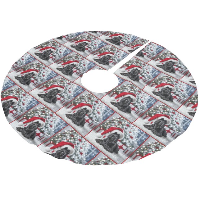 Jupon De Sapin En Polyester Brossé Terrier écossais de Noël avec chapeau de Santa (Angle)