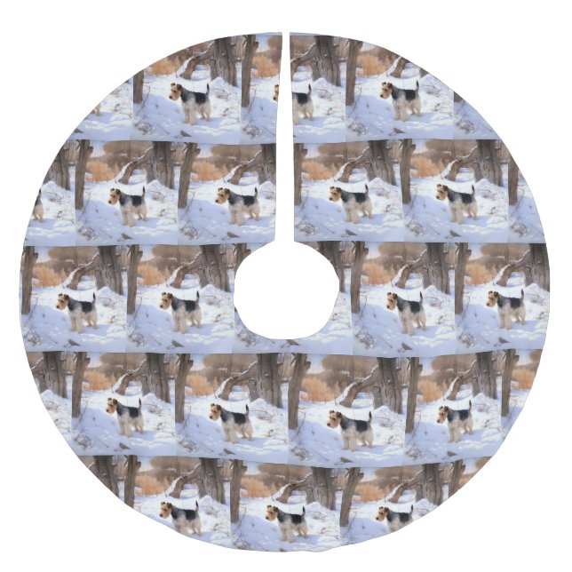Jupon De Sapin En Polyester Brossé Terrier Fox Wire Qu'il neige Noël  (Devant)