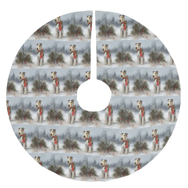 Jupon De Sapin En Polyester Brossé Terrier Wirefox dans la neige Noël (Devant)