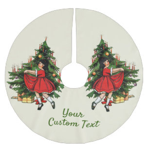 Jupon De Sapin En Polyester Brossé Texte personnalisé Fille Vintage avec arbre de No