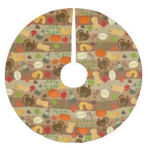 Jupon De Sapin En Polyester Brossé Thanksgiving Turkey Squash Automne Harvest Motif