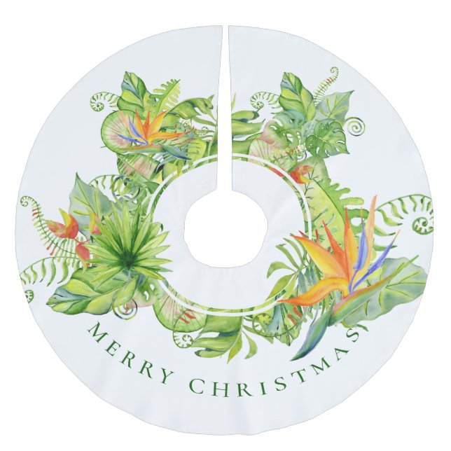 Jupon De Sapin En Polyester Brossé Thème côtier tropical Art floral Joyeux Noël (Devant)