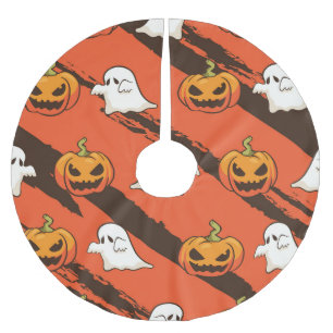 Jupon De Sapin En Polyester Brossé Thème d'Halloween citrouille, motif sans couture.